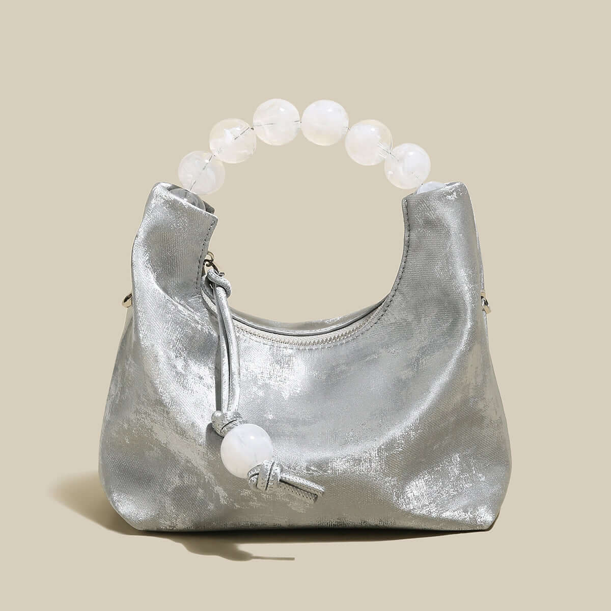 Charming Beaded Handle Leather Bag-5