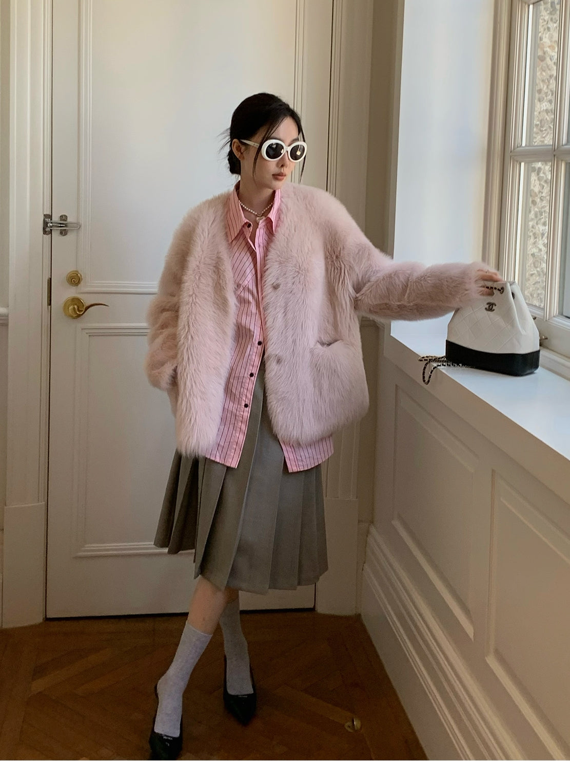 Fireladyfur Women's Pink Tuscan Sheepskin Coat“Babylon Phantom Nights”