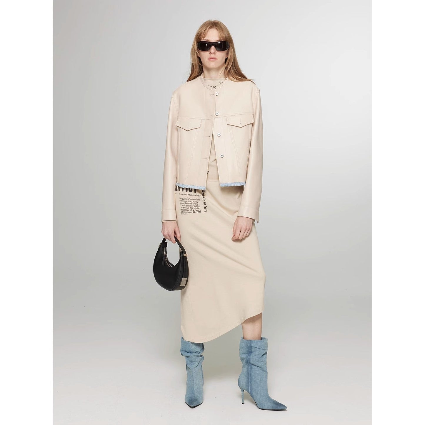 Retro Suede Sheep Leather Short Jacket with Structured Shoulders and Round Neck, Genuine Leather Outerwear "Sunset Escape"