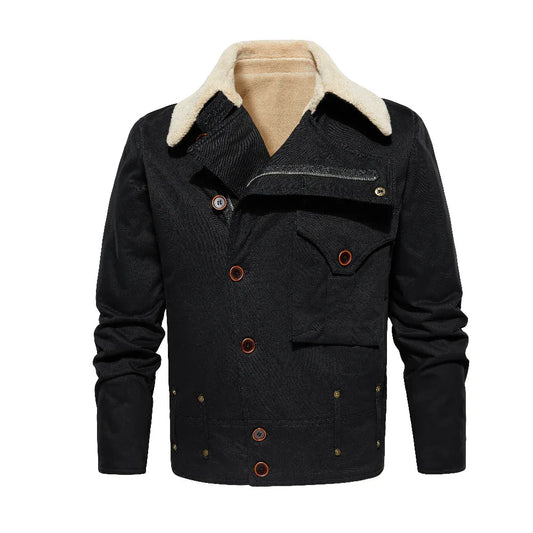 Thickened Work Jacket With Multiple Pockets Autumn & Winter Warm Outerwear For Men