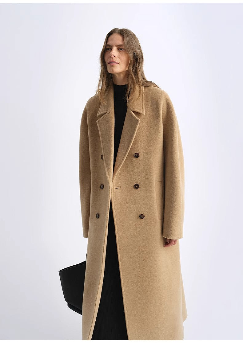 "Sandbank" sheep wool cashmere blend classic tie shoulder sleeve double-breasted coat jacket women