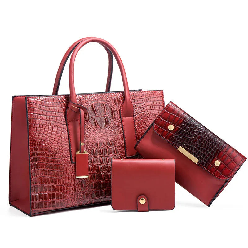 Women's Handbag PU Leather Shoulder Bag Three-Piece Set