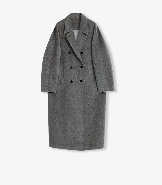"Sandbank" sheep wool cashmere blend classic tie shoulder sleeve double-breasted coat jacket women