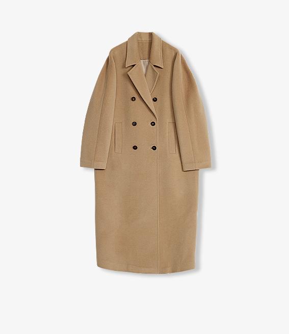 "Sandbank" sheep wool cashmere blend classic tie shoulder sleeve double-breasted coat jacket women