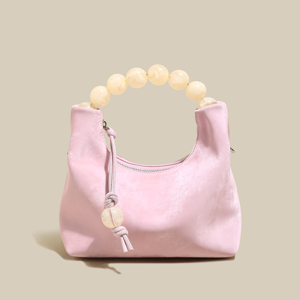 Charming Beaded Handle Leather Bag-4