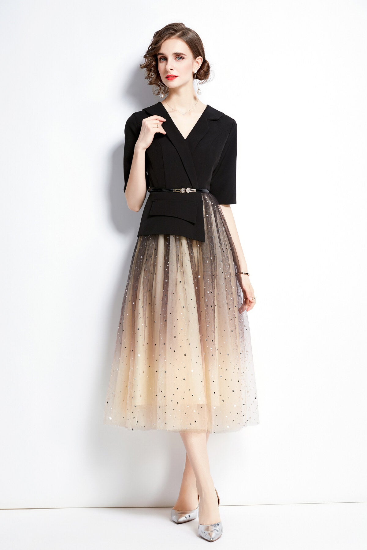 Gradient Champagne Formal Evening Dress-1