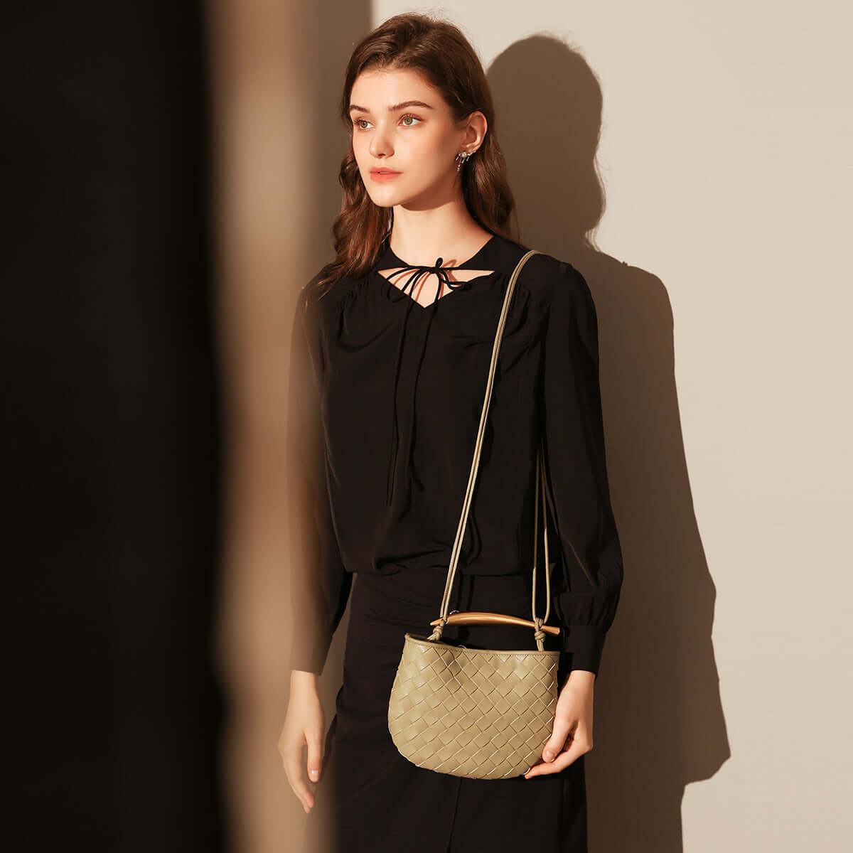 Italian Life Woven Shoulder Bag with Sculptured Handle-3