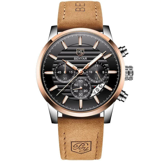 Men's Three Subdials Leather Strap Watches