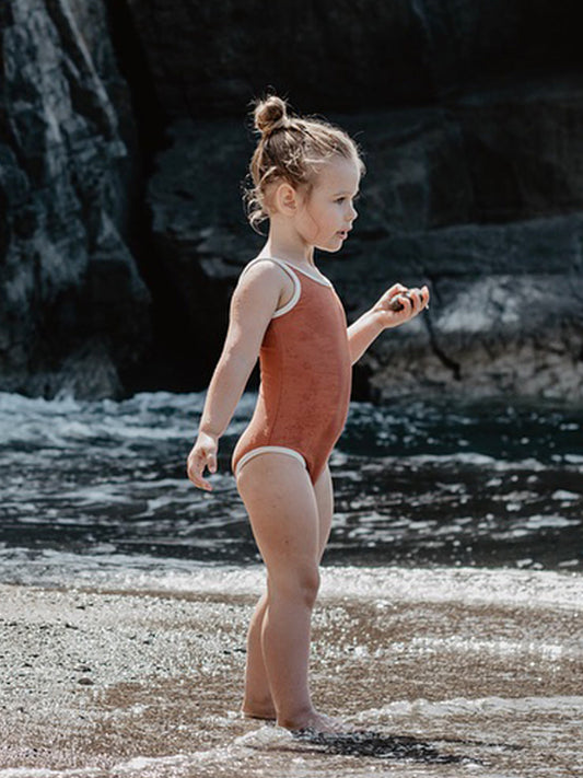 Rib Knit One-piece Swimsuit for Girls-1