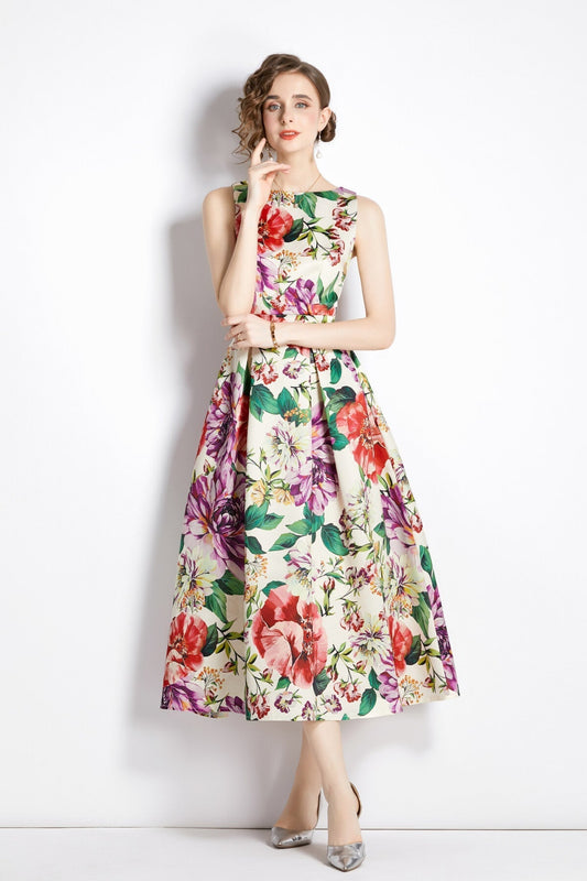 Sleeveless High Waist Structured A Line Dress-0
