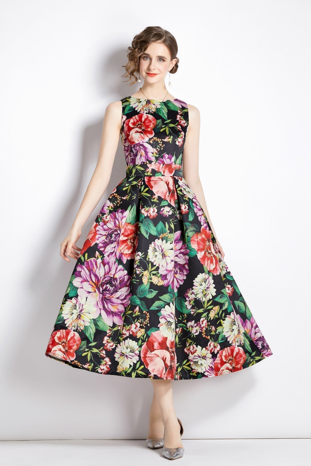 Sleeveless High Waist Structured A Line Dress-5