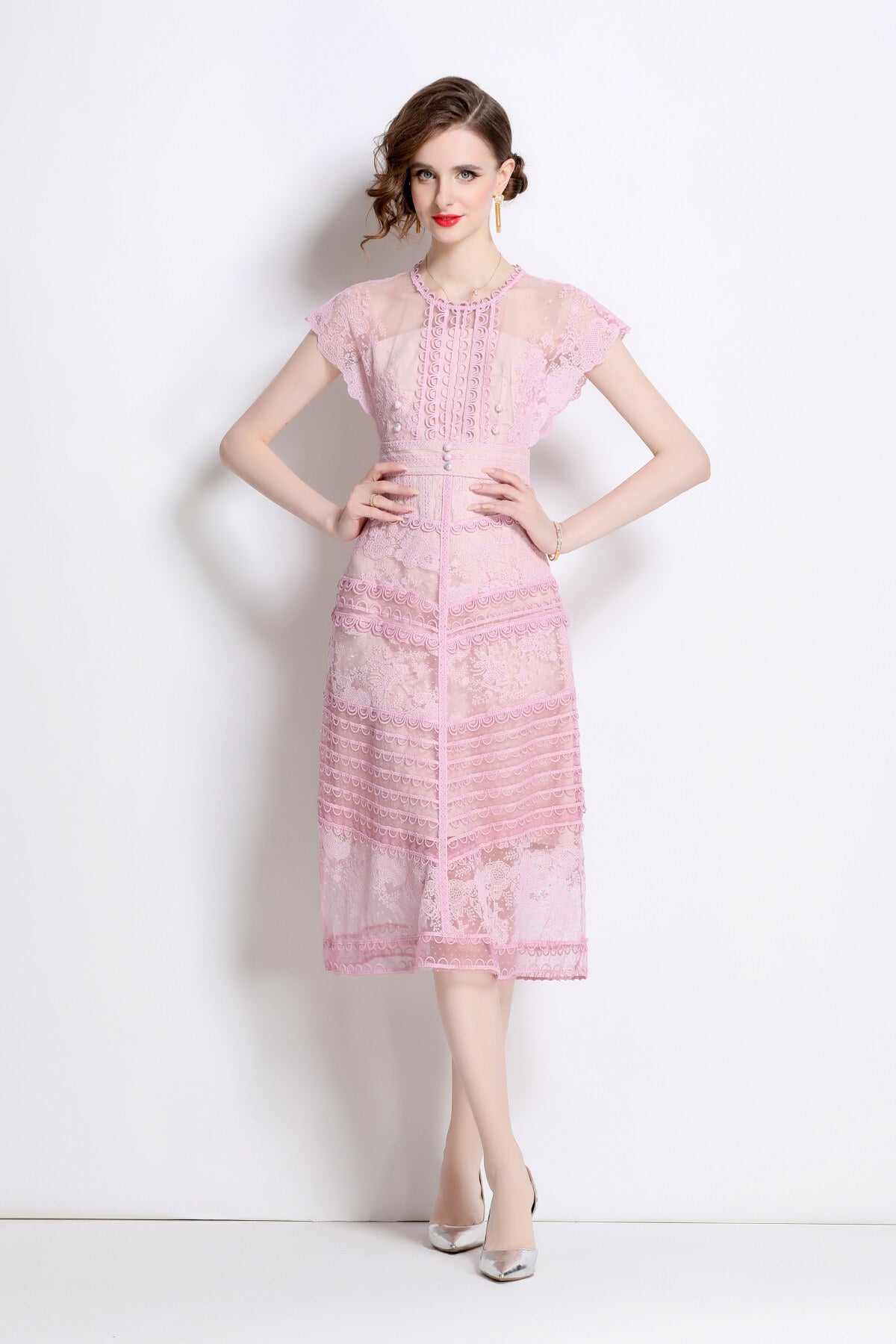 Sweet Floral Embroidered Tea Dress-2