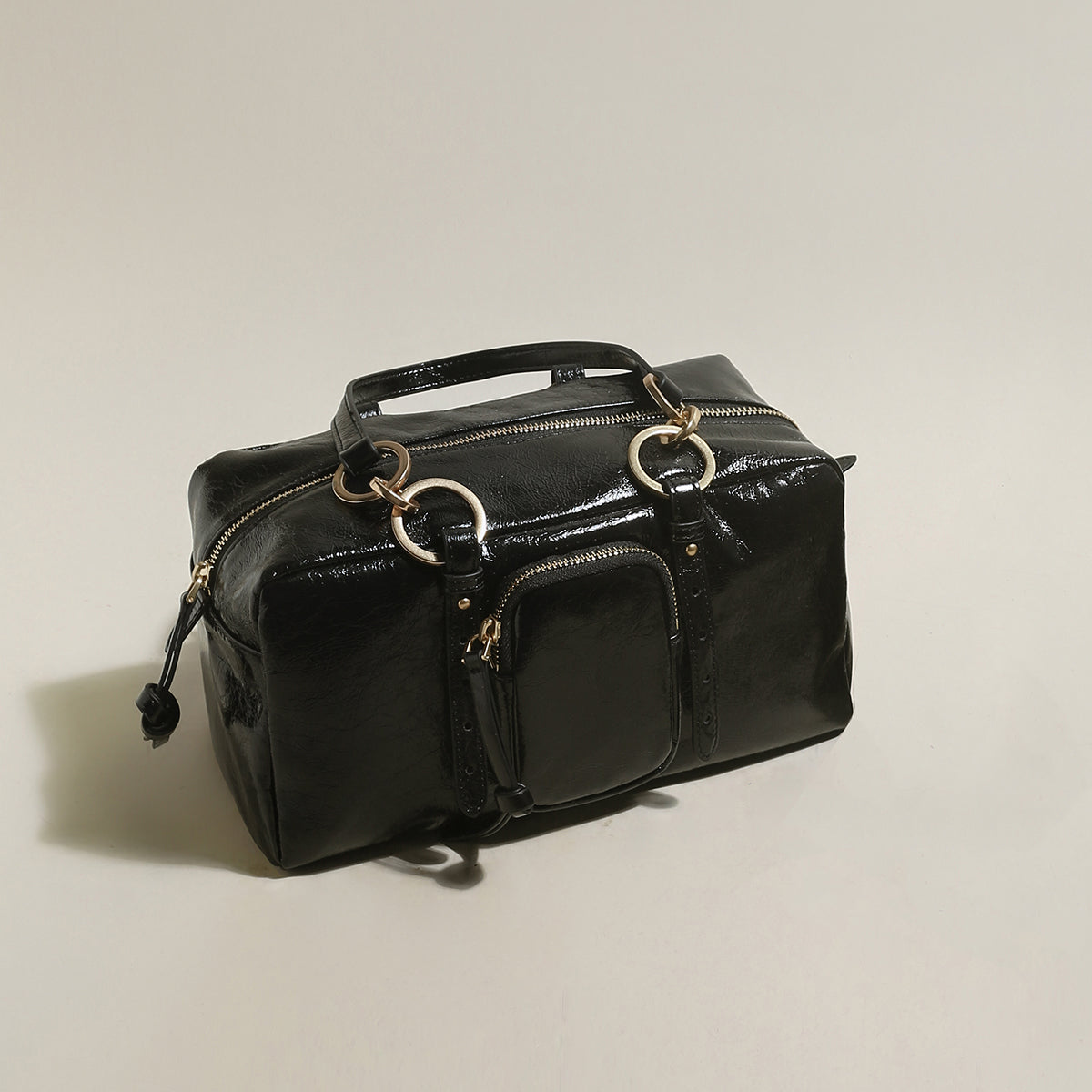 Two Way Shiny Wrinkled Leather Shoulder Bag-1